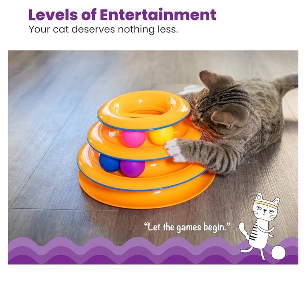 Orange and Blue Cat Toy with Multi-Tiered Design